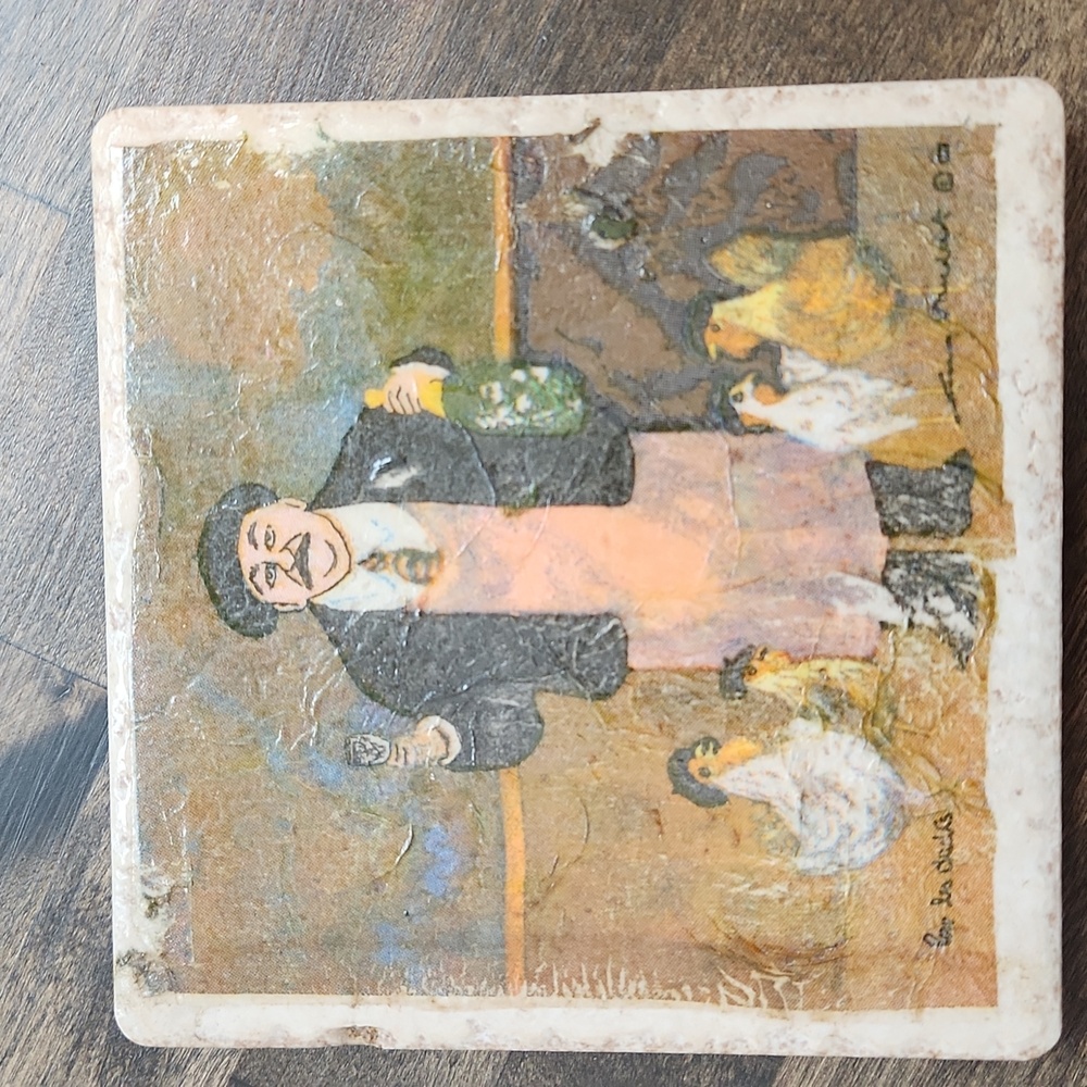Unique Guy Buffet thermae original tile - wine and roosters!